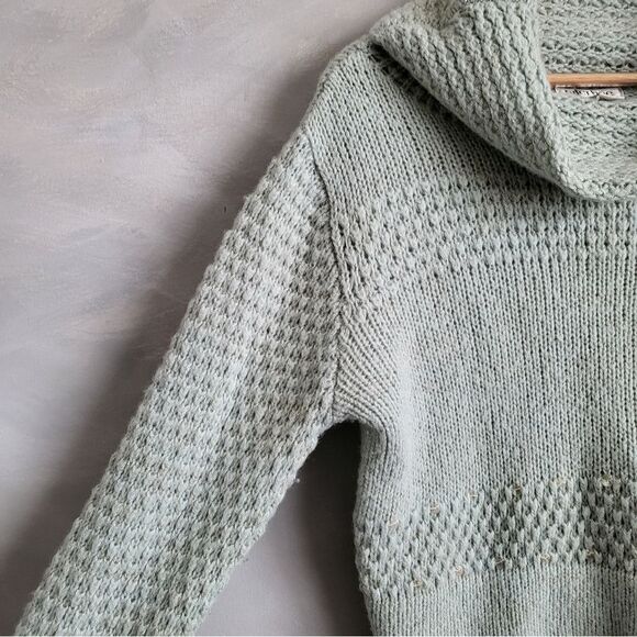 Tyler Boe Icy Blue Wool Blend Sweater Size Large Shimmer Cowl Neck Sequin - Picture 7 of 13